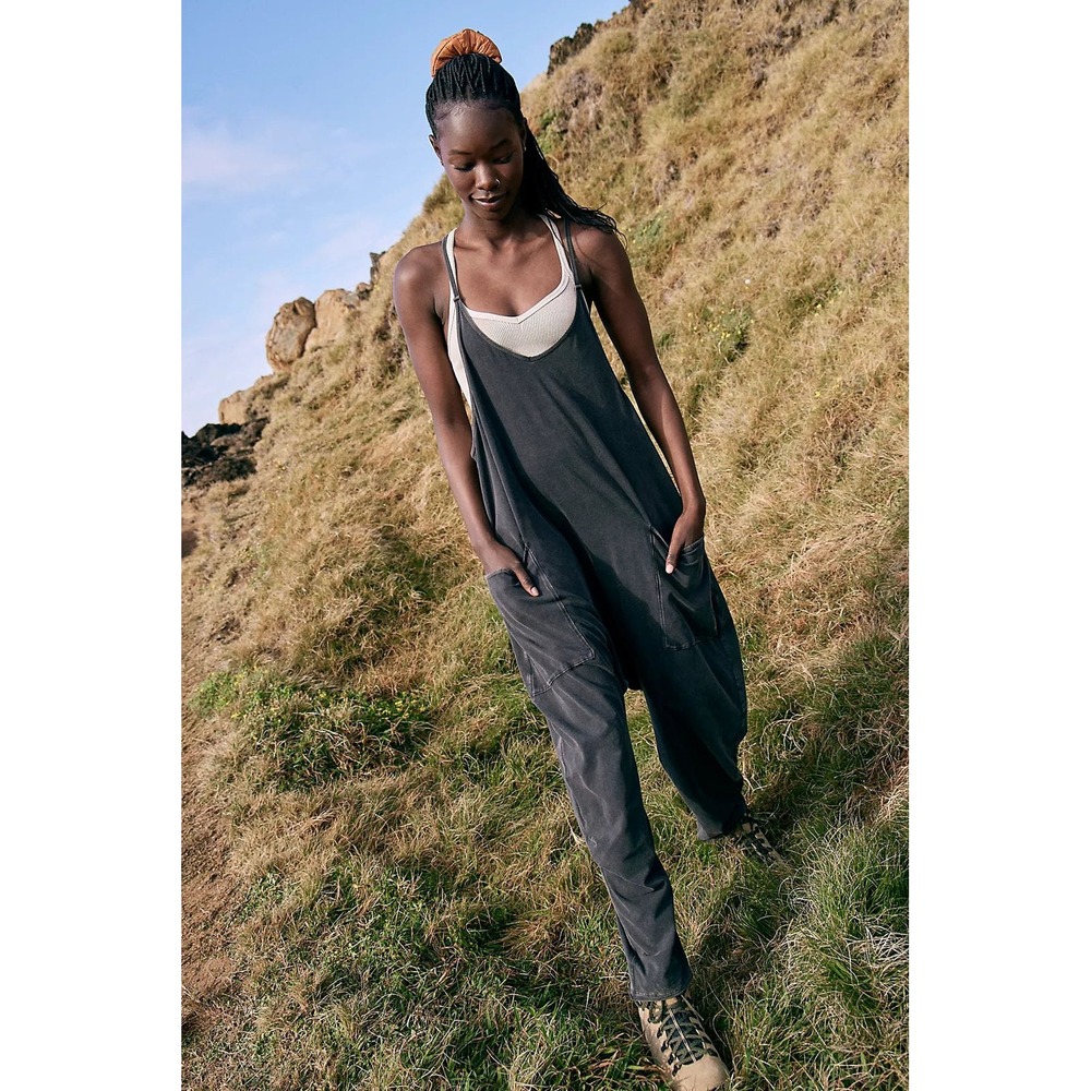 Free People FP Movement Hot‎ Shot Onesie Washed Black Oversized Size XS